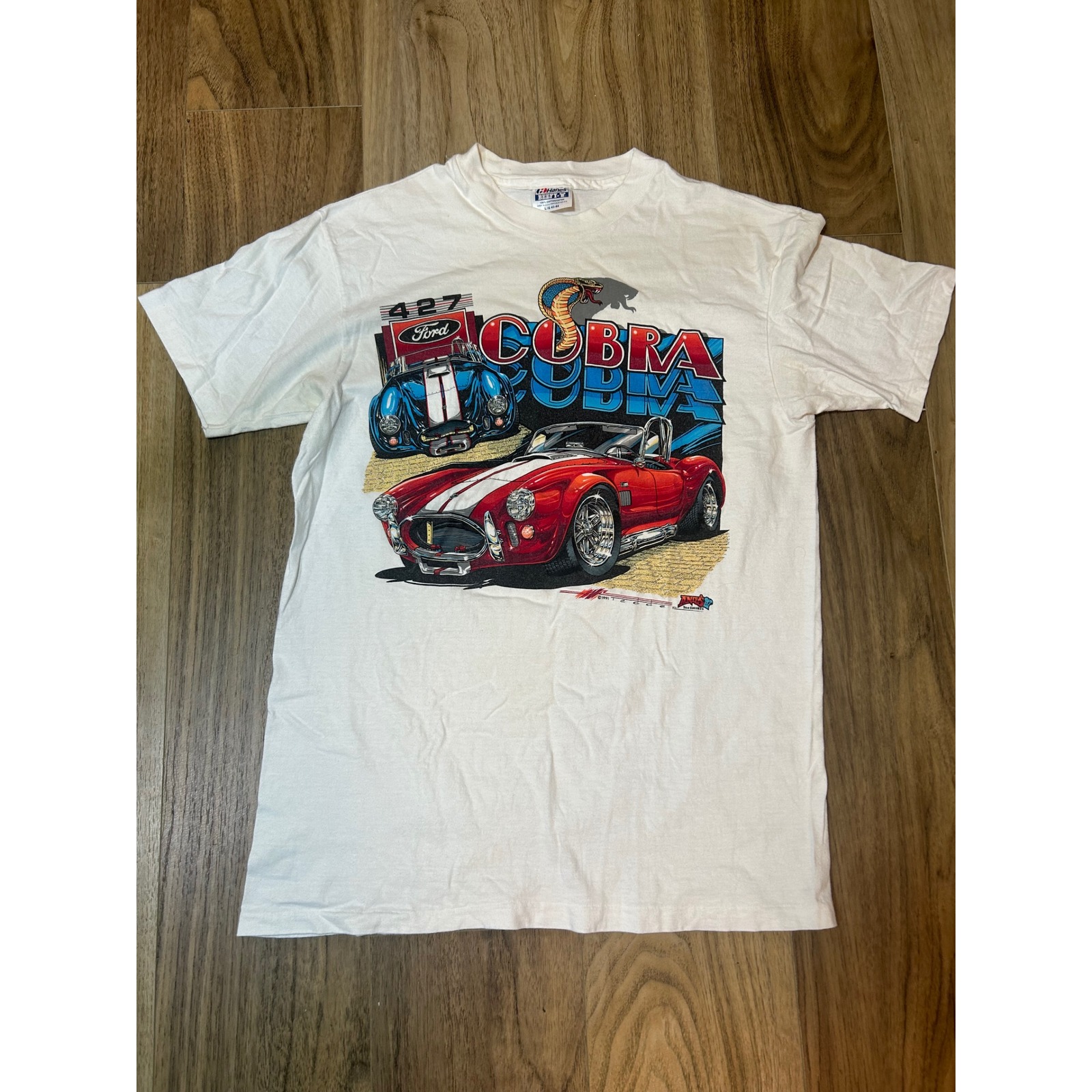 Vintage 1991 Ford Cobra 427 TShirt Hanes BeefyT White Single Stitch Mens Large